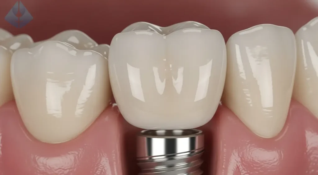 Colocación de una corona dental de aspecto natural sobre un implante para restaurar una sonrisa completa