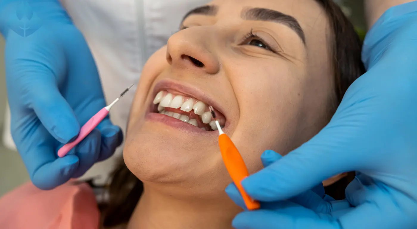 Paciente adulto sonriendo en la clínica dental Diseño de Sonrisas en Westfield, NJ, mientras recibe consejos de salud bucal del Dr. Aristo Carranza