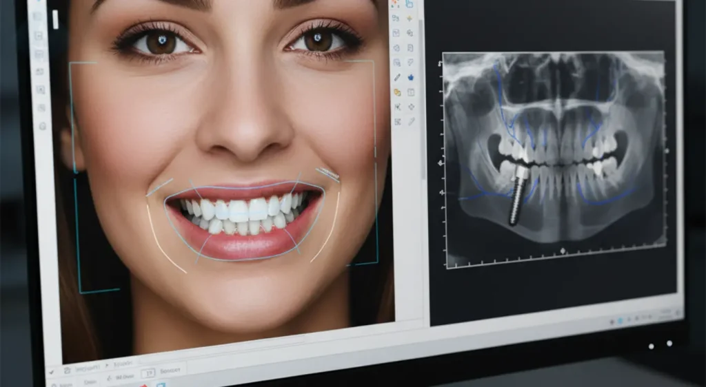 Software de Diseño de Sonrisa Digital mostrando la planificación precisa para un procedimiento de implantes dentales en NJ