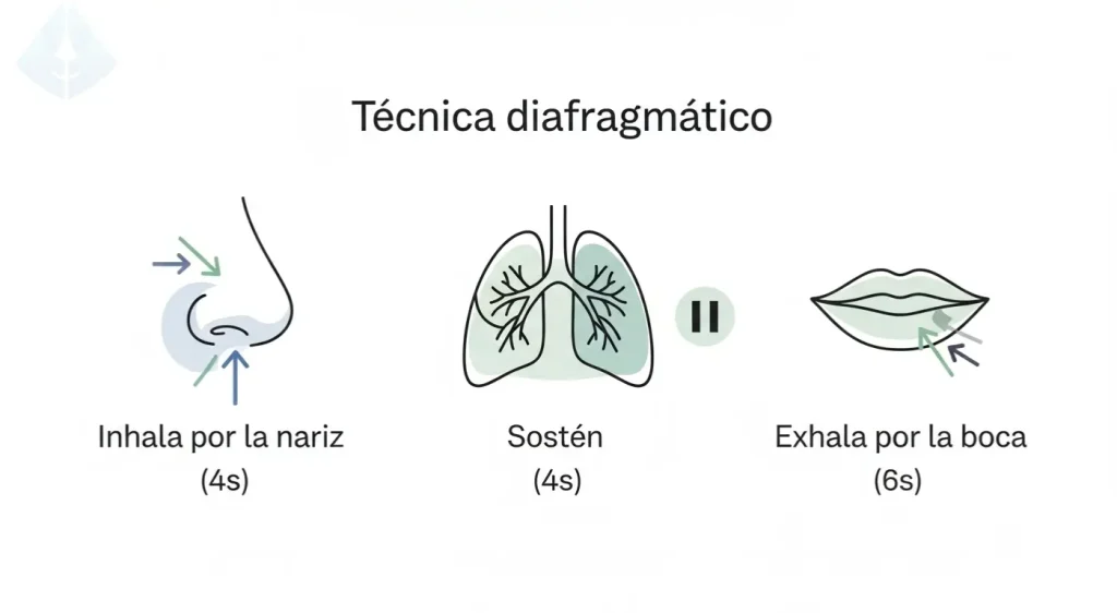 Infografía que muestra la técnica de relajación de respiración profunda para la extracción de muelas del juicio.