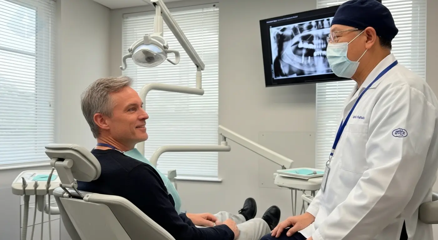 Paciente discutiendo el costo real y la durabilidad de los implantes dentales con el Dr. Aristo Carranza en Diseño de Sonrisas NJ, Westfield.