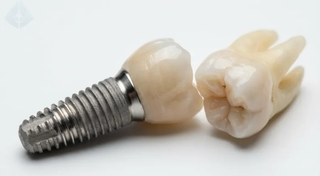 Implante dental detallado usado en estética dental y rejuvenecimiento facial sin cirugía.