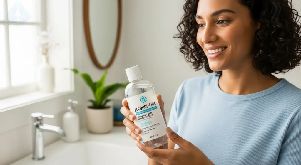 Eligiendo enjuague sin alcohol para cuidados carillas de porcelana