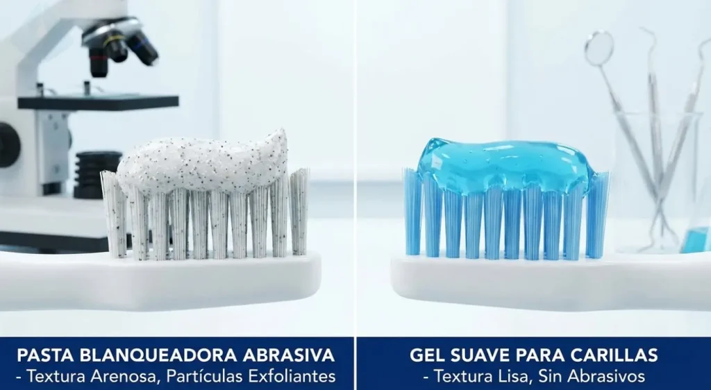 Comparación de pasta dental abrasiva que daña los cuidados carillas de porcelana