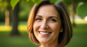 Mujer feliz mostrando sus Implantes Dentales en Westfield con una sonrisa natural