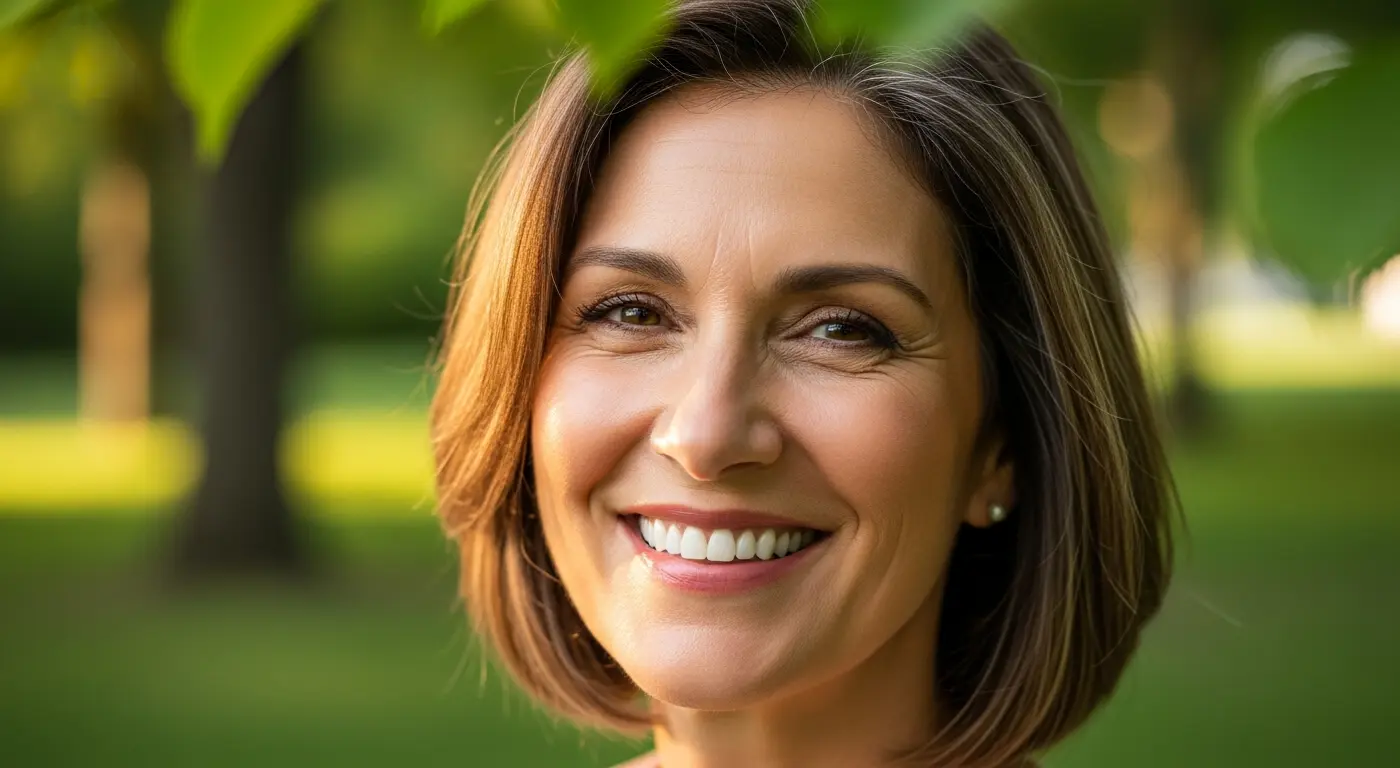 Mujer feliz mostrando sus Implantes Dentales en Westfield con una sonrisa natural