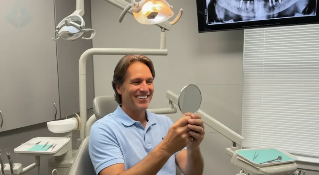 Hombre adulto satisfecho tras tratamiento para dientes separados con carillas