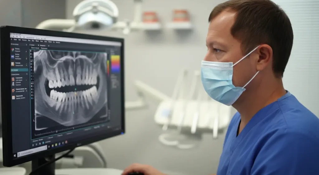 Dr. Aristo Carranza planificando cirugía de Implantes Dentales All-on-4 digitalmente