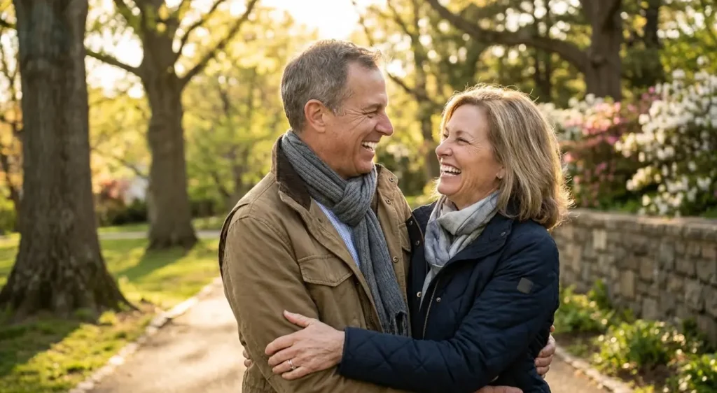 Pareja disfrutando su vida social con carillas sin desgaste dental en NJ